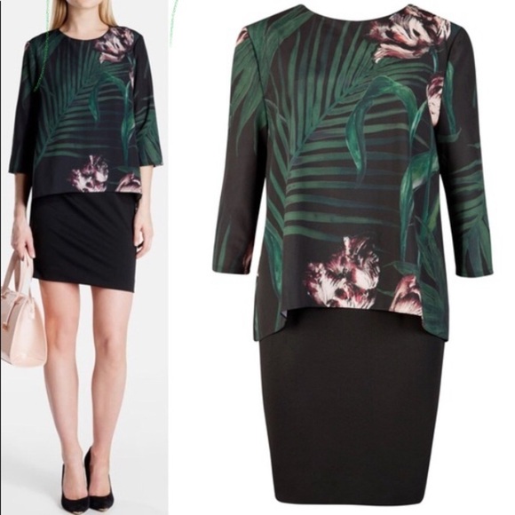 Ted Baker Danetta Palm Floral Layered Tunic Dress - Picture 1 of 6